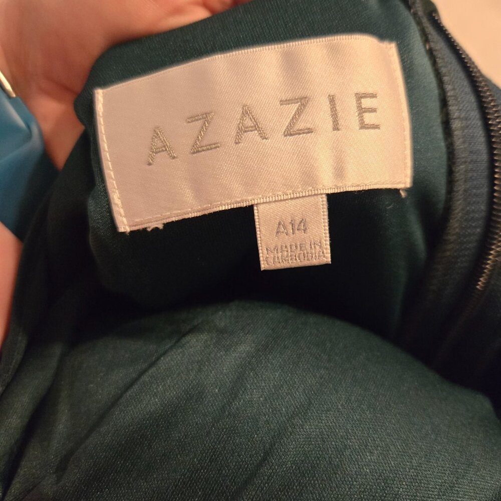 Azazie Brooke Pine A-Line One Shoulder Mesh Dress - Picture 9 of 12